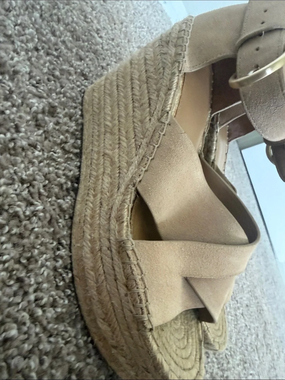 Marc Fisher Nude Suede Crisscross Espadrille Wedges